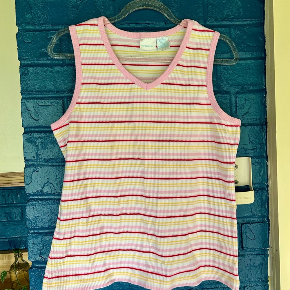 Prospirit Pink and Yellow‎ Striped Tank Top